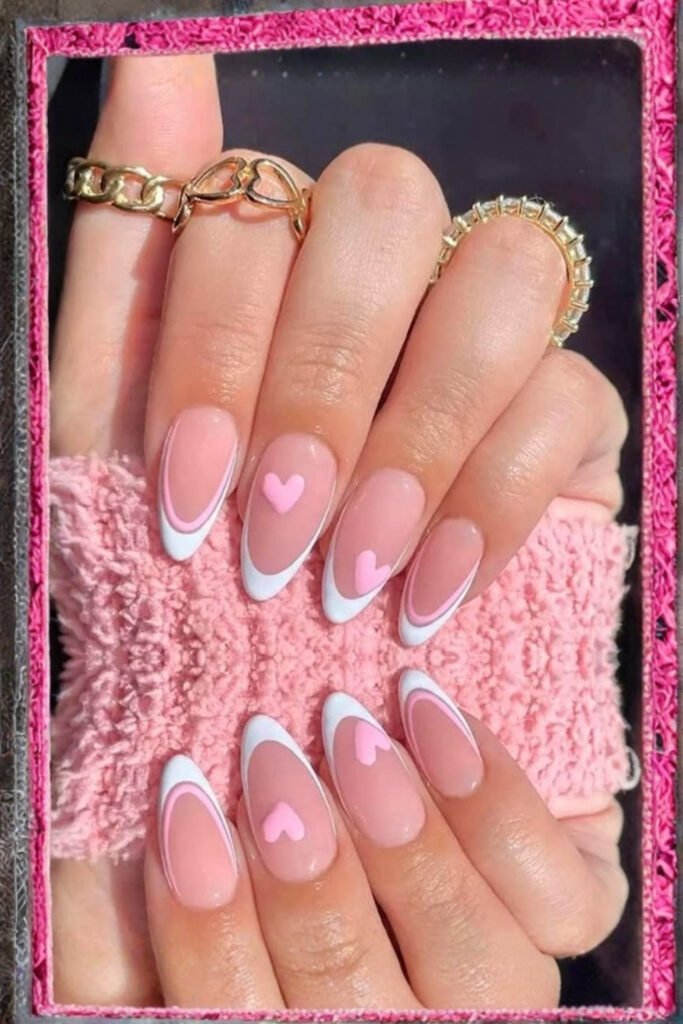 White Tips With Pink Heart Accent