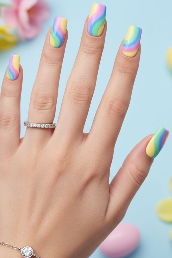 Bright Spring Swirl Nails
