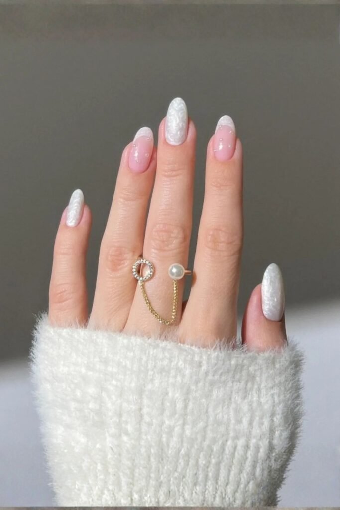 Pearl white almond nails