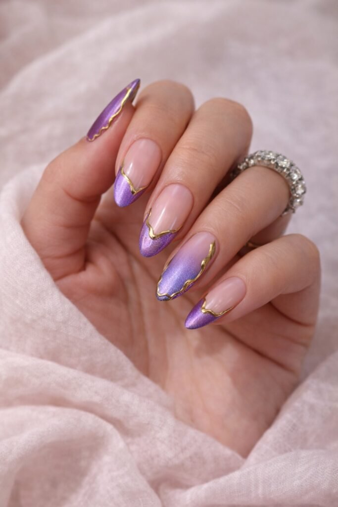 Almond nails in frosted lilac