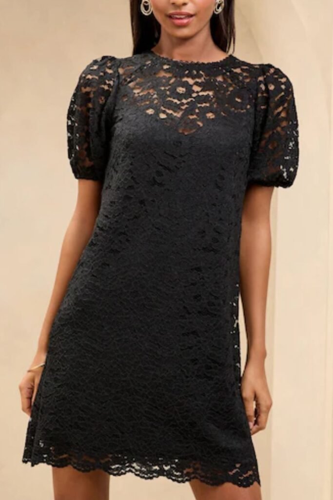 Lipsy Black Lace Short Sleeve Mini Shift Dress