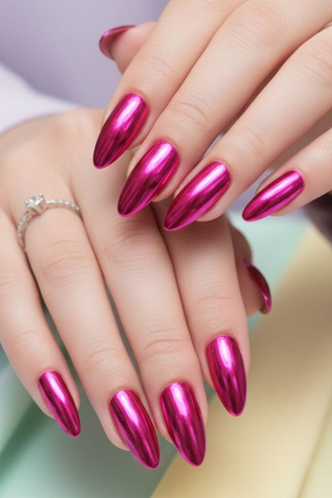 Metallic Fuchsia Nails
