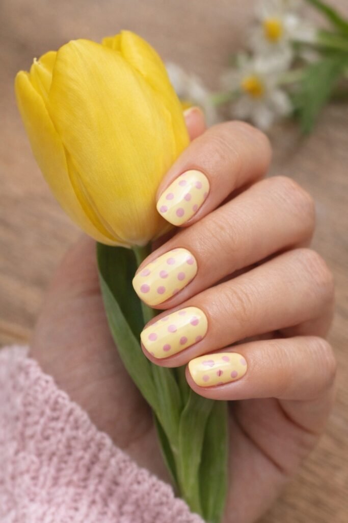Pink Polka Dots Easter Nail Idea