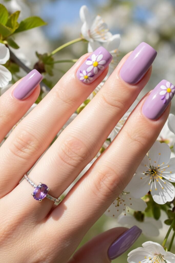 Purple Daisy Nails