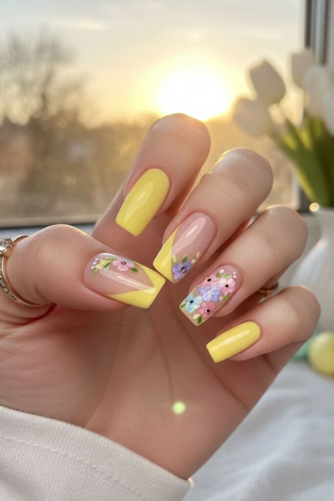 Sunny Yellow Floral Diagonal French
