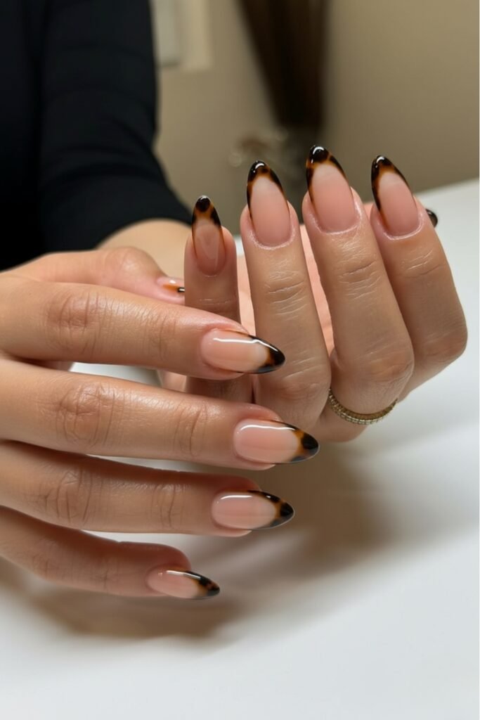 Almond nails with tortoiseshell tips
