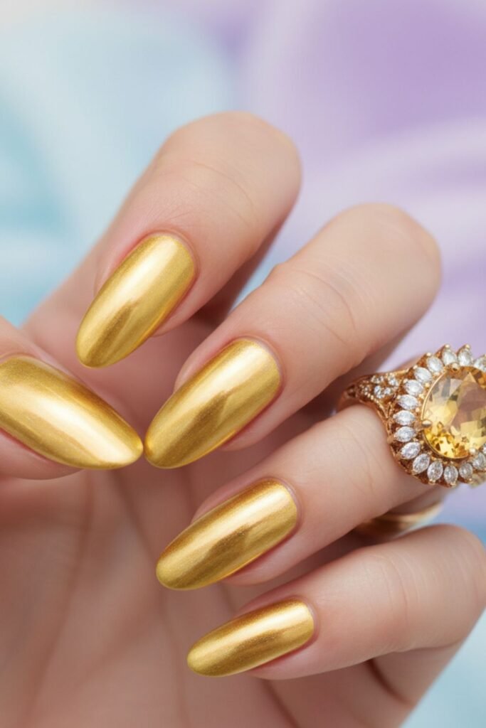 Yellow Chrome Nails