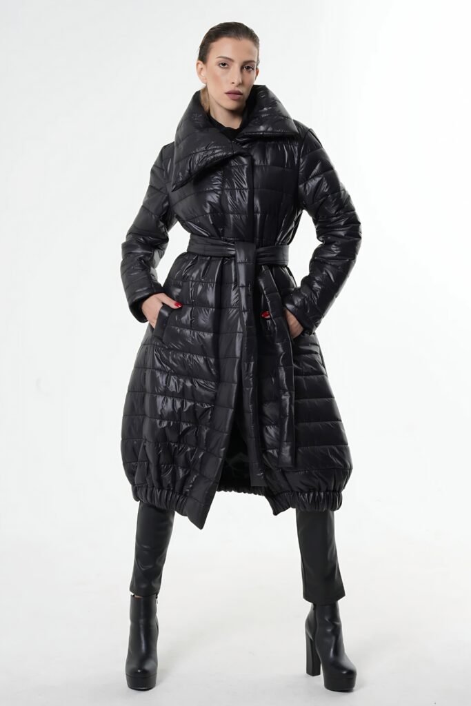 Belted Quilted High Collar Jacket