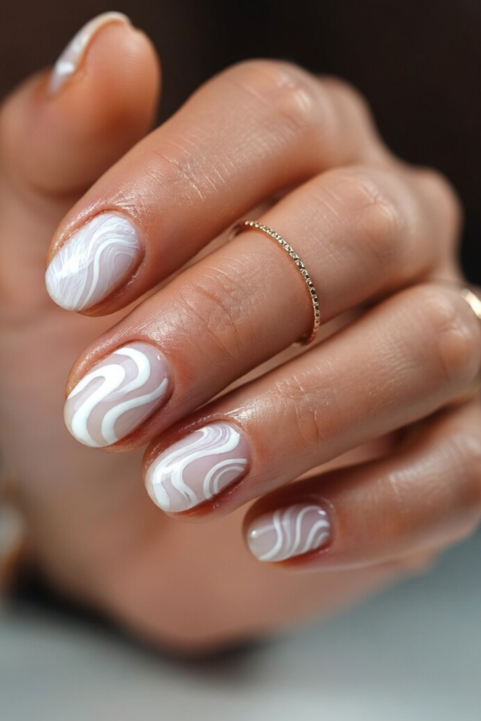 Classic White Swirl Nails