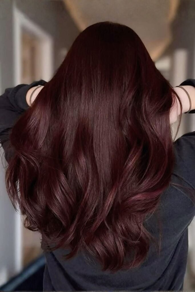 Back view of deep merlot red waves