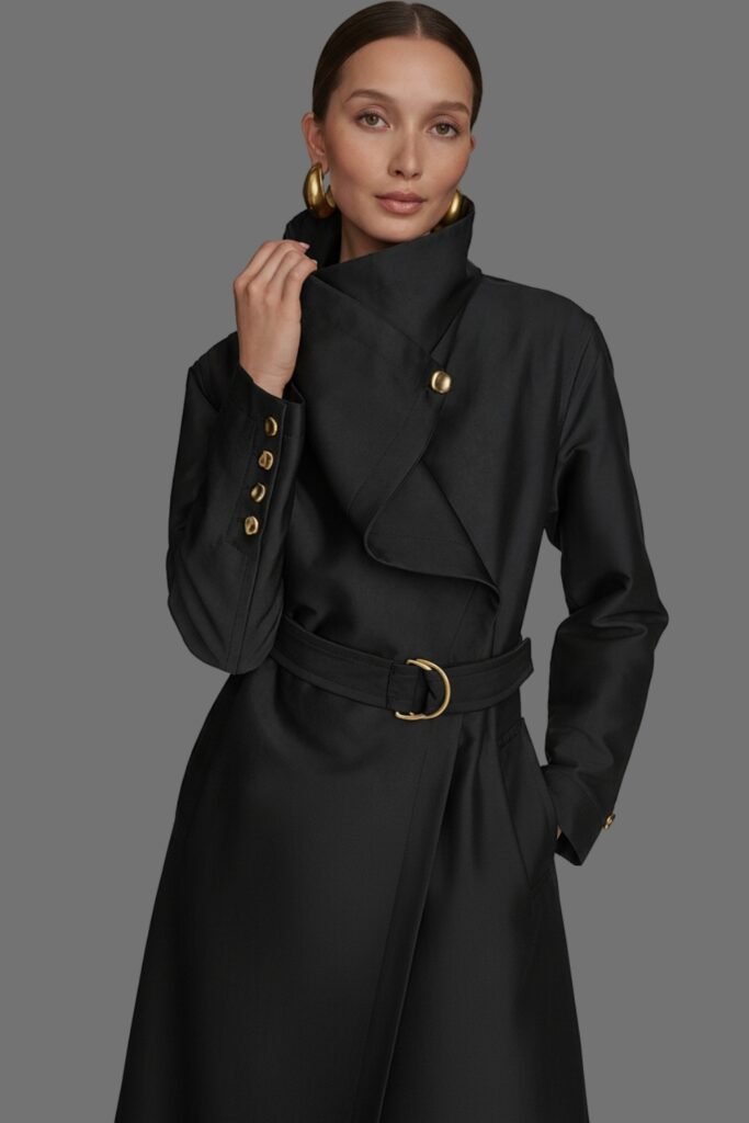 Draped Trench High Collar Jacket