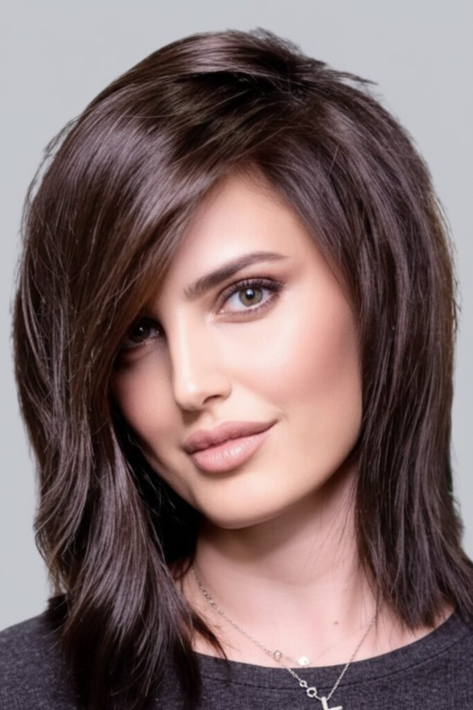 Layered Mid-Length with Side-Swept Fringe