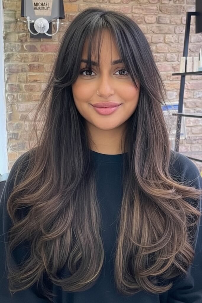 Long Layers with Curtain Bangs