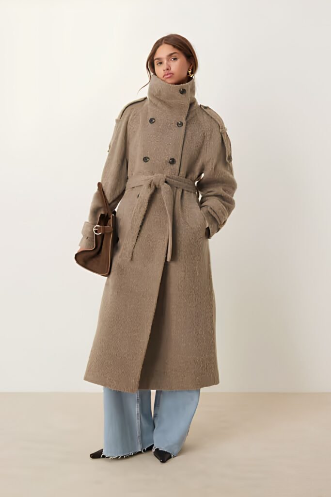 Longline Trench-Style High Collar Jacket