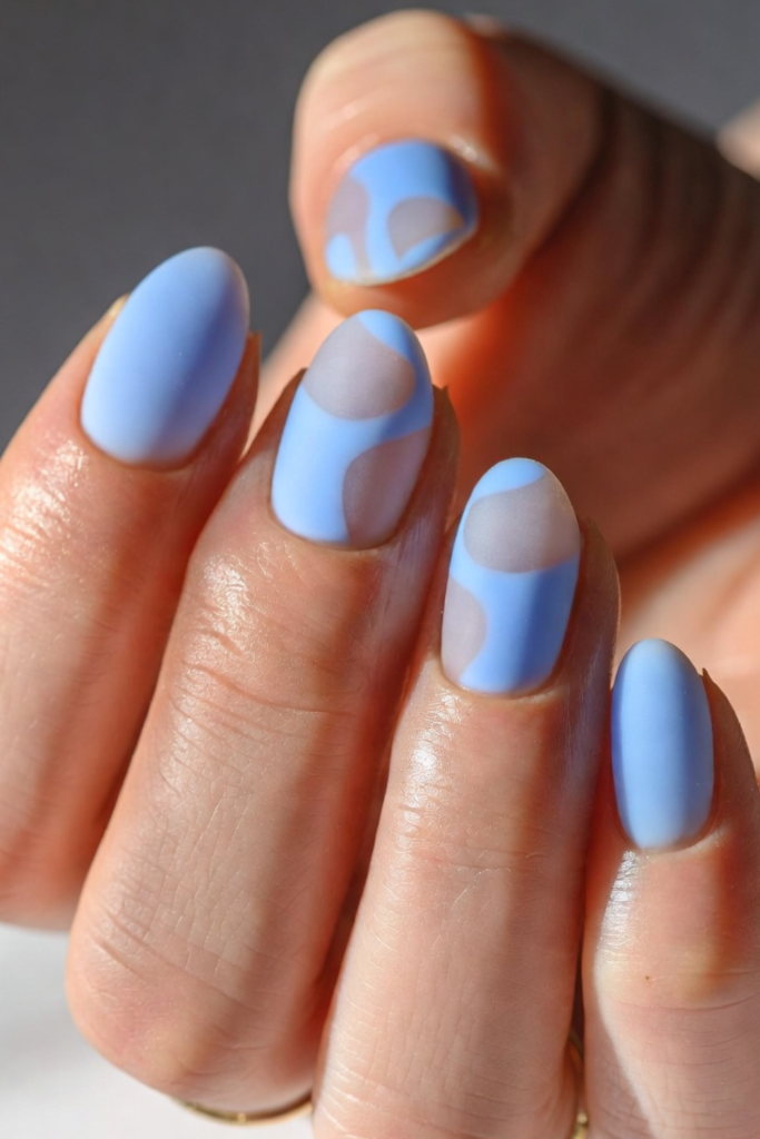 Matte Baby Blue See-Through Nails
