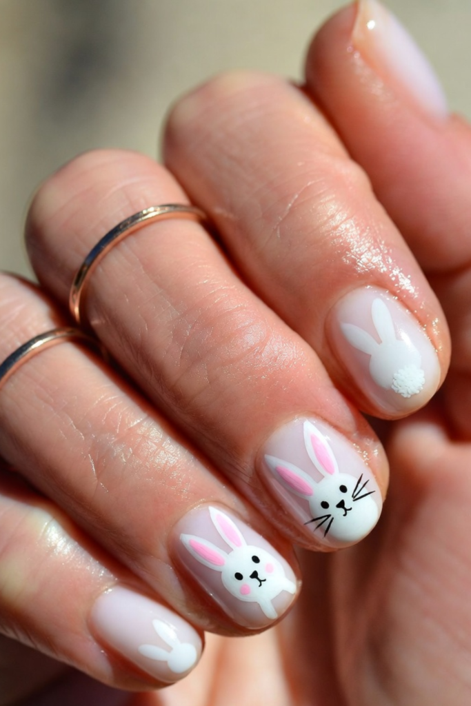 Milky White Easter Bunny Nail Design