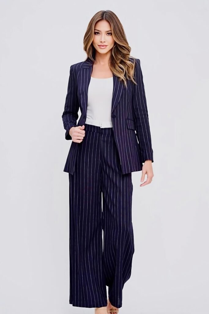 Navy-White Pinstripe Graphic Edge