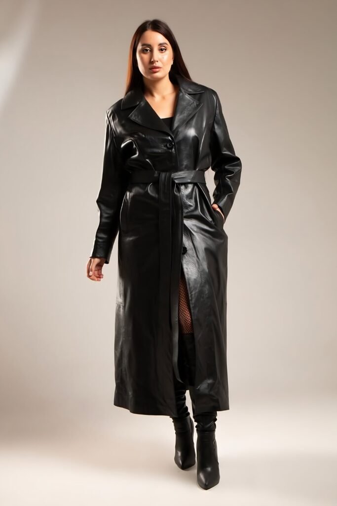 Oversized Leather Statement Collar Coat