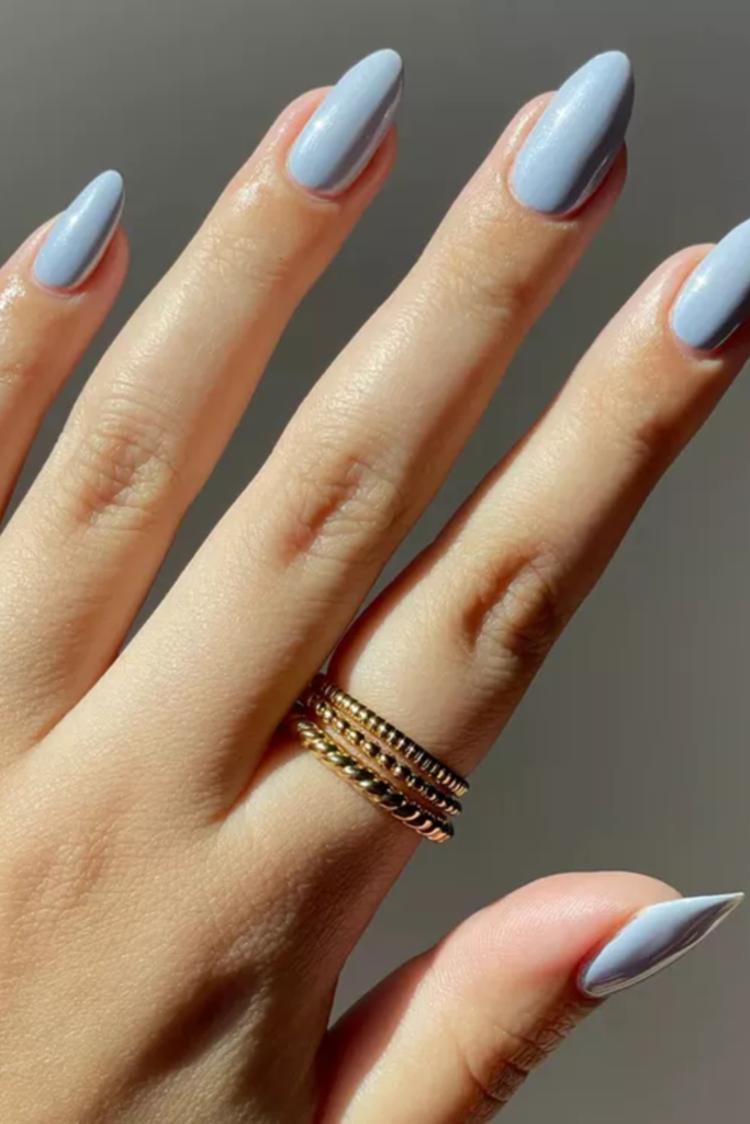 Shimmery Dusty Blue Nails