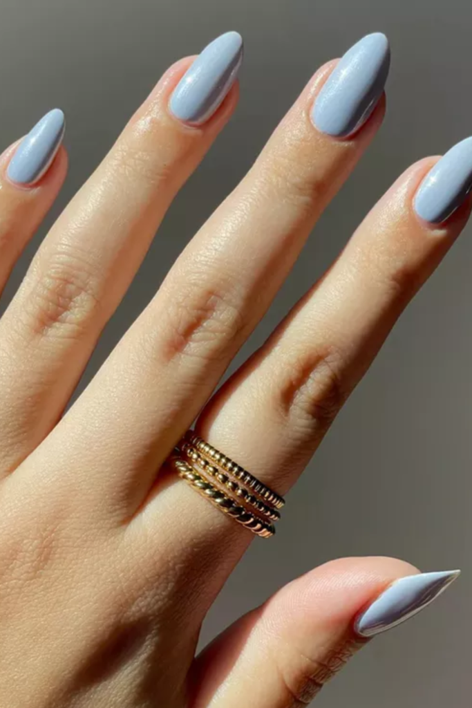 Shimmery Dusty Blue Nails