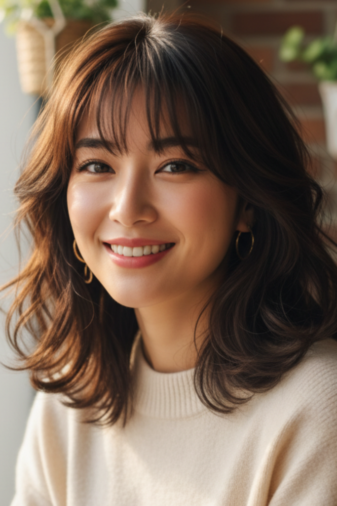 Shoulder-Length Hairstyle With Curtain Bangs