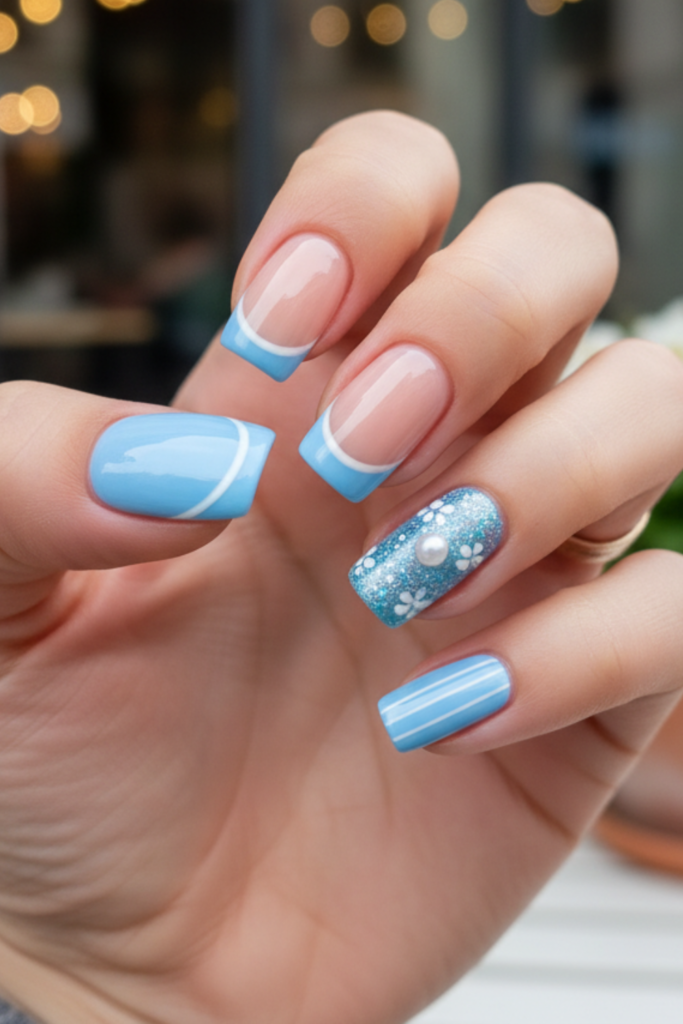 Sky Blue French Tips