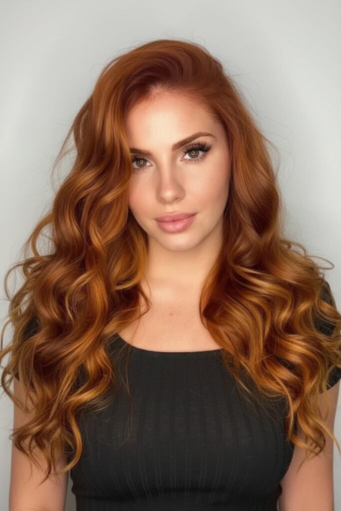 Woman with long copper-ginger curls