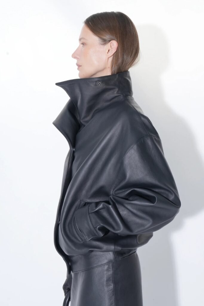 Supple Leather High Collar Jacket