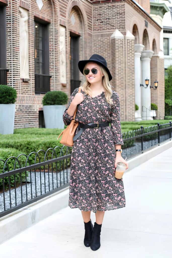 Outfit: Floral Midi With a Suede Belt