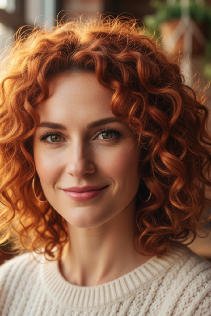 Textured Copper Curly Cut With Soft Layers