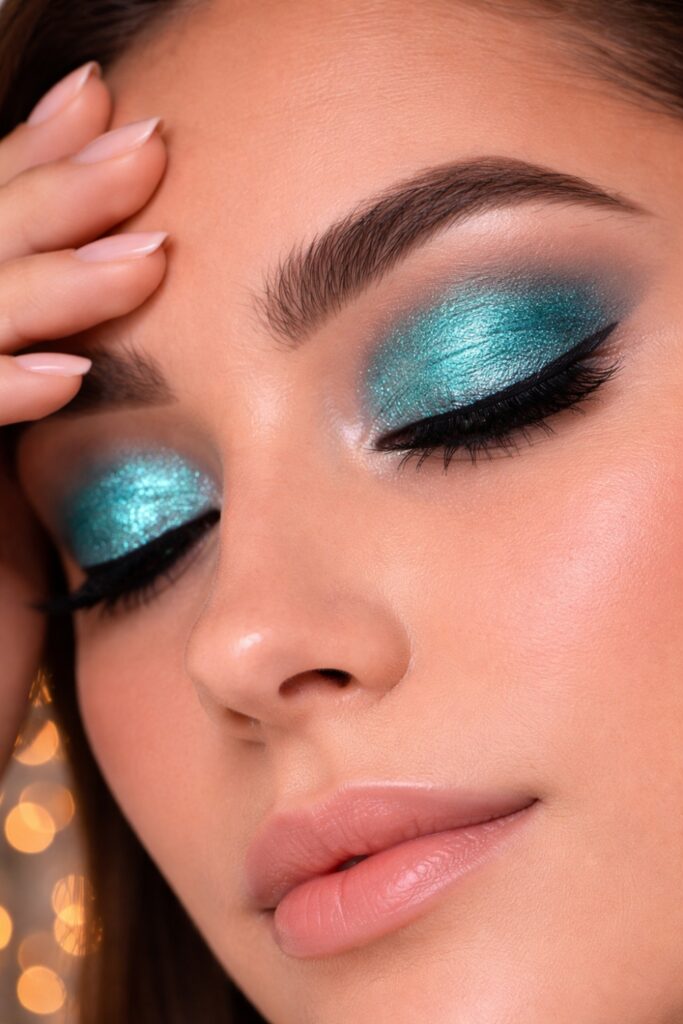 Turquoise Glitter makeup