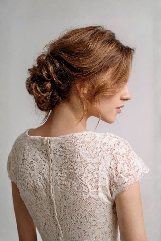 Back view of an undone low bun