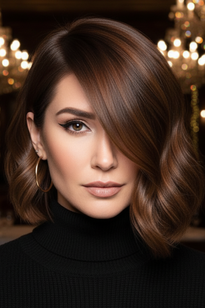 _Wavy Bob With Deep Side Part