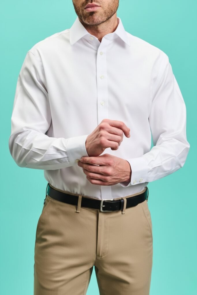 White Button-Down and Tailored Trousers Office-Ready