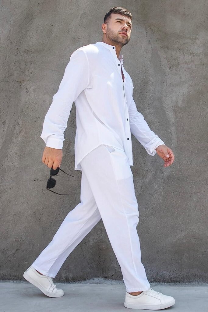 White Henley and Joggers Layered Casual