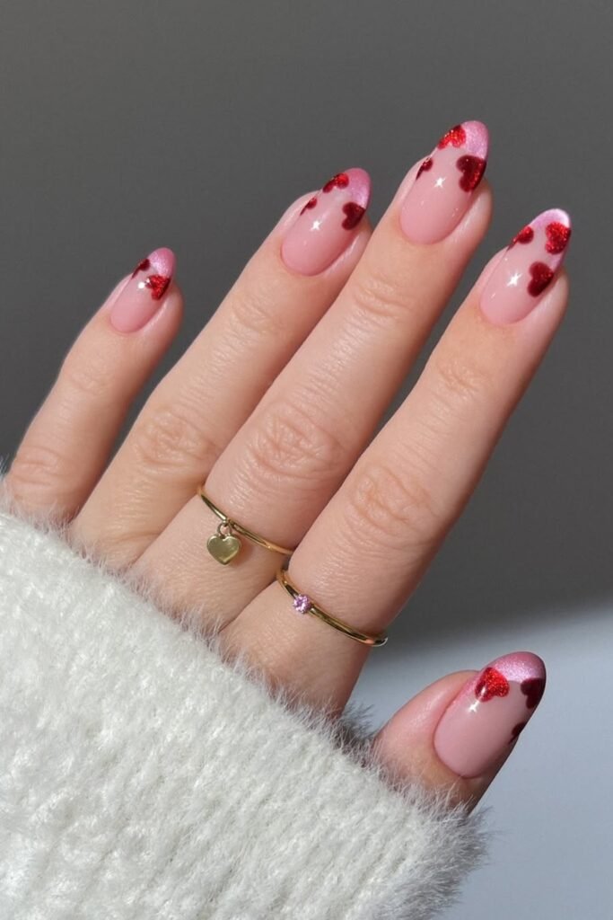 Almond Nails with Heart Details