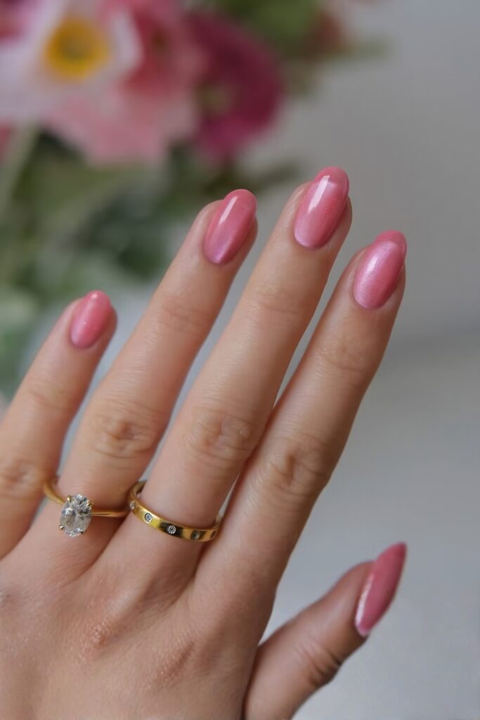 Almond Shimmer Pink BIAB Nails
