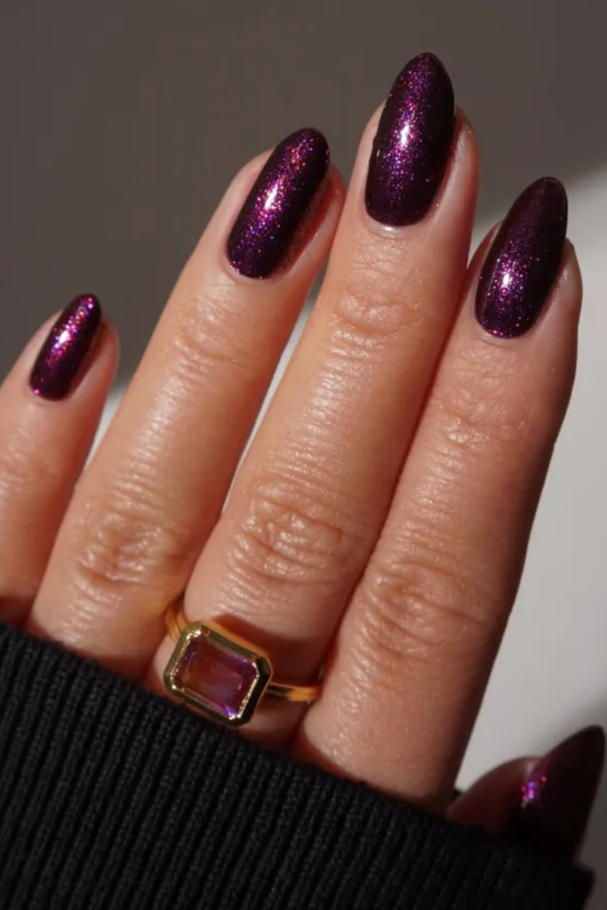 Aubergine Glitter Nails