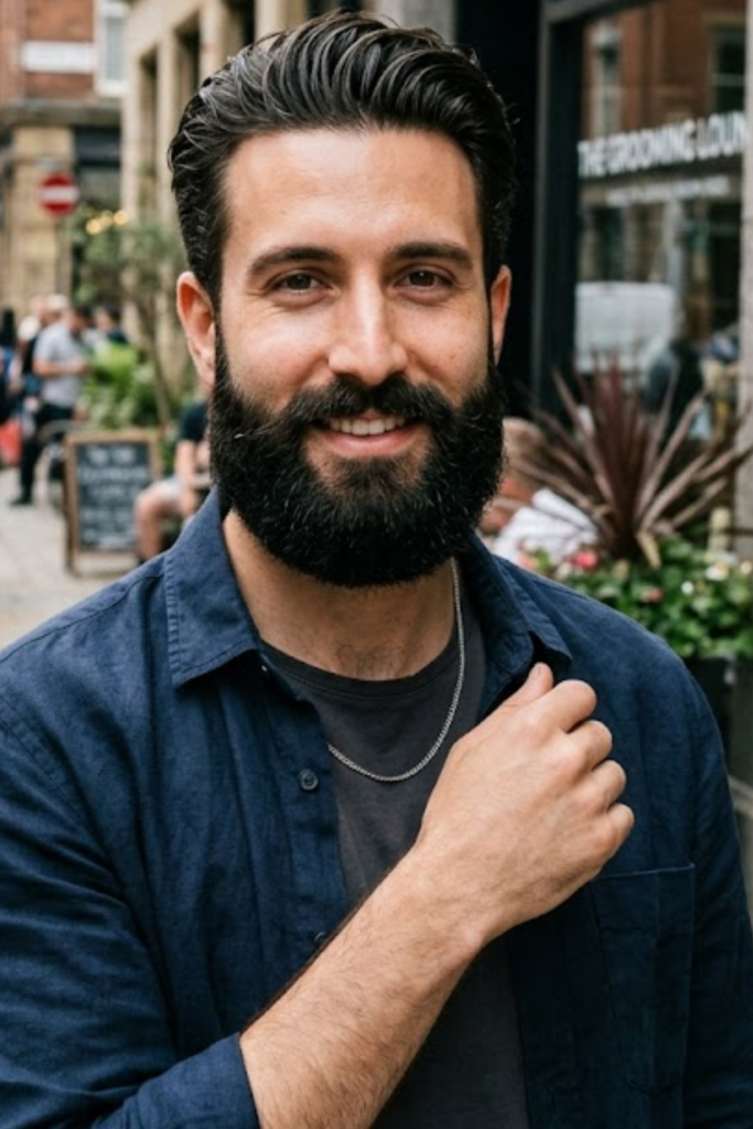 Box Beard with Rounded Cheeks on an oblong face