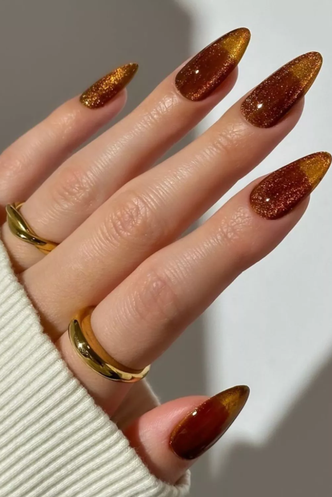 Brown Jelly Sparkle Nails