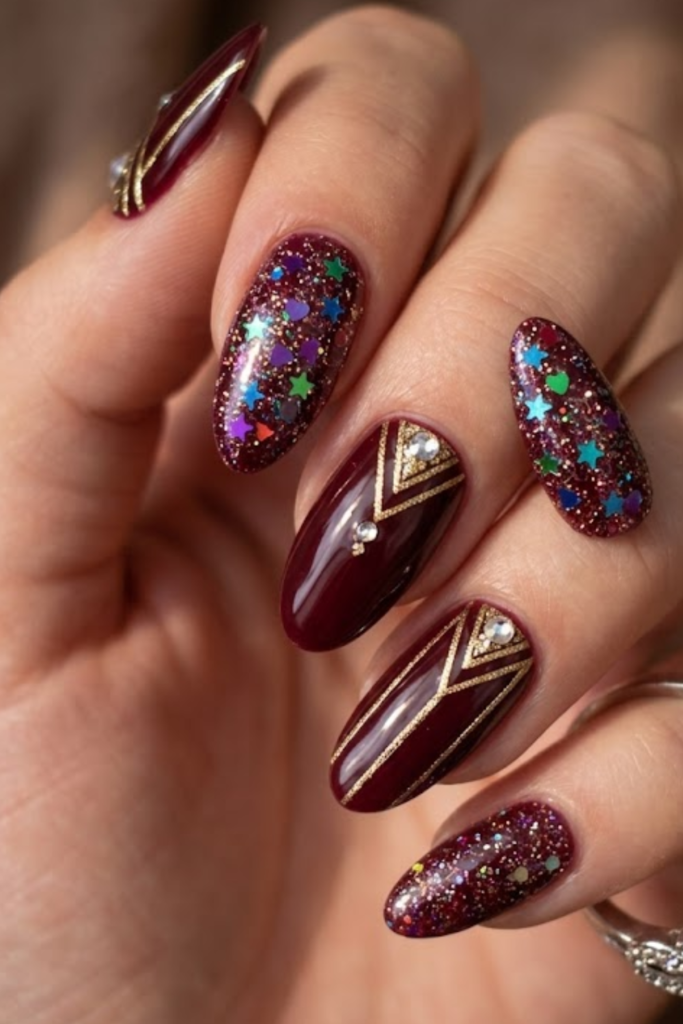 Burgundy Glitter Nail Design