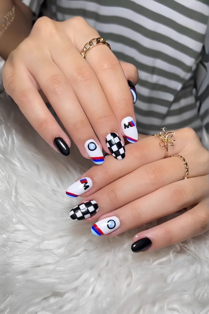 Checkerboard Electric Blue Manicure