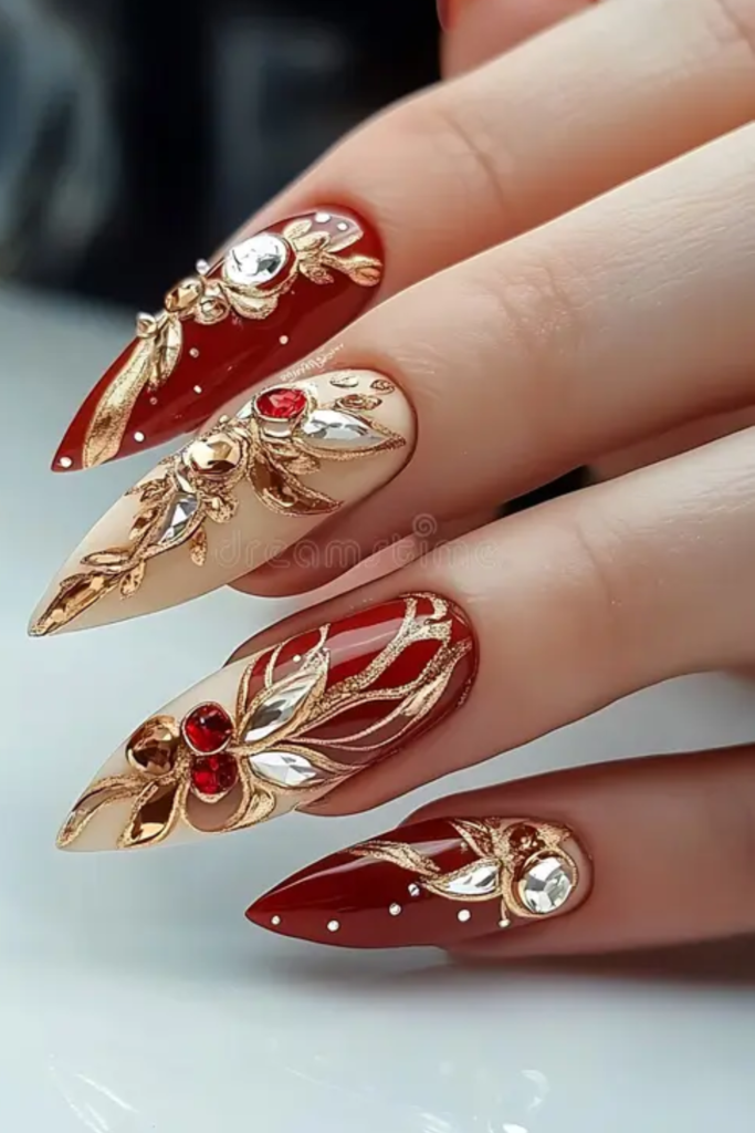 Cherry Red Stiletto with Rhinestones