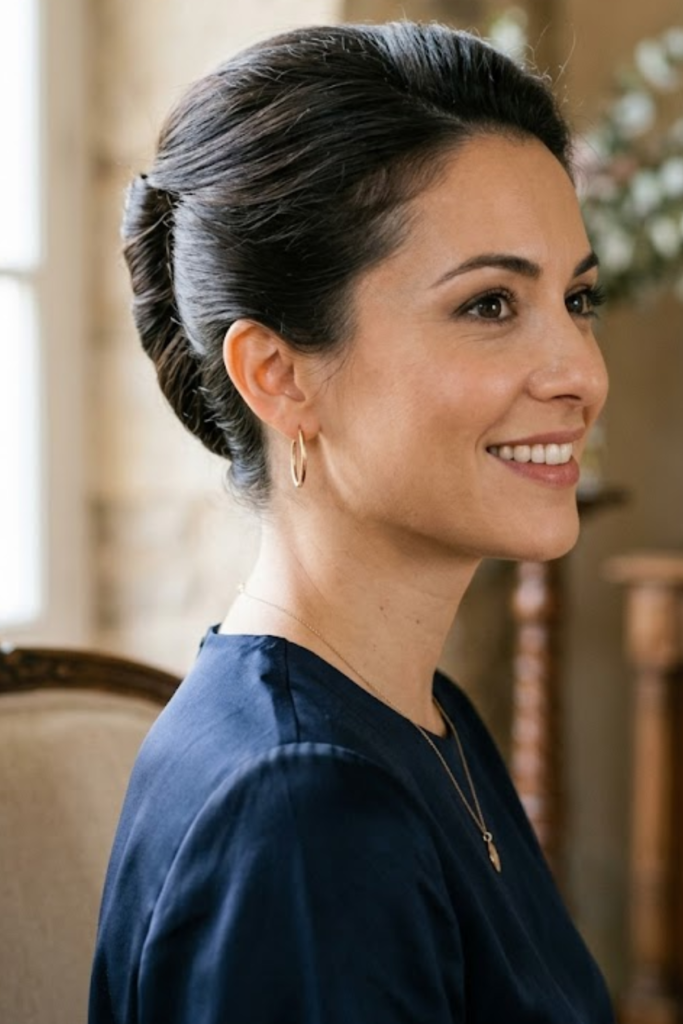 Side view of a classic French twist