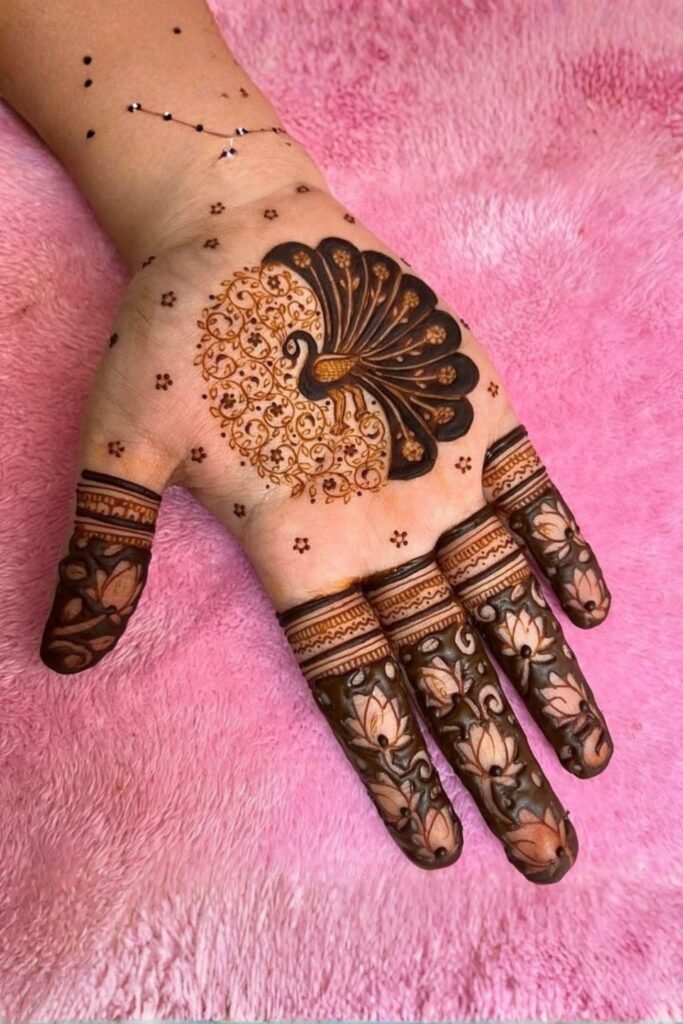 Classic Peacock Inspired Palm Mehndi Design
