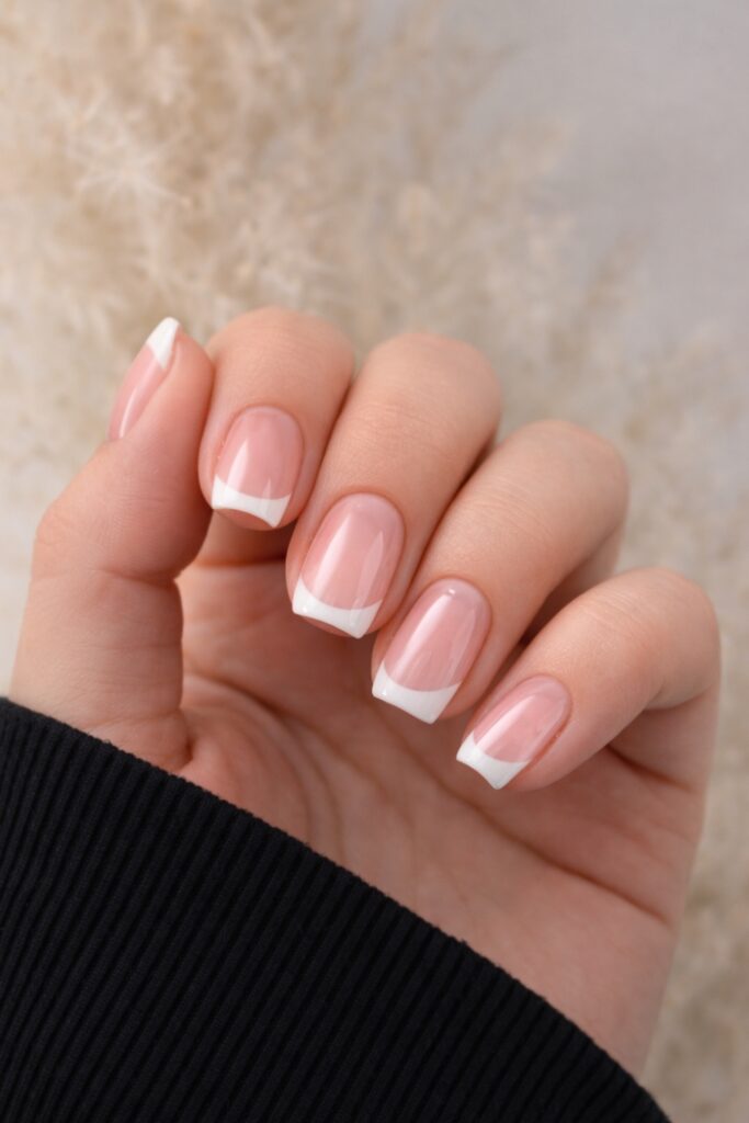 Coffin Chrome Milky Nude BIAB Nails