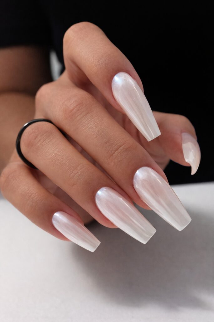 Coffin Minimalist Chrome BIAB Nails