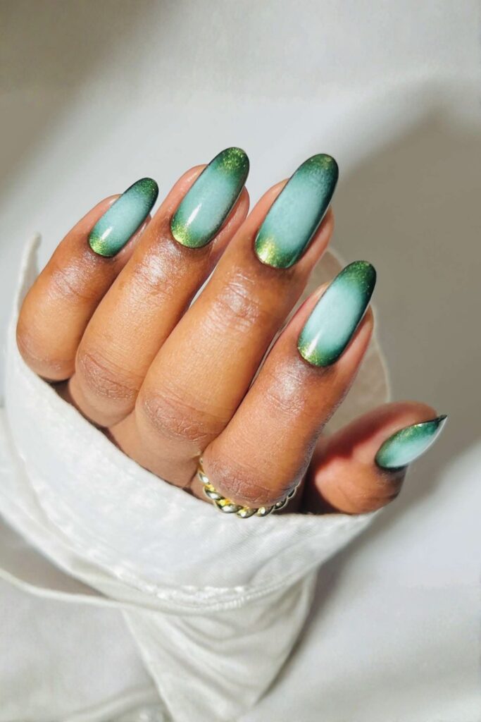 Creamy Sage Ombré Oval Nails