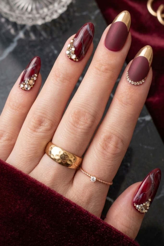 Crimson Marble with Rhinestone Accents