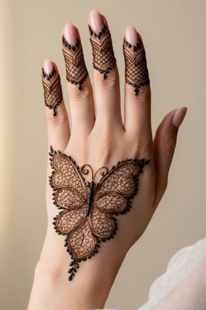 Delicate Wrist Trail Butterfly Mehndi Design